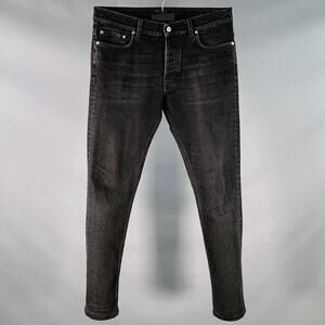 33 Stan Grey Charcoal Twill Cotton Blend Slim Straight Button Fly Jeans